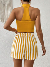 Ladies' Plain Halter Top And Striped Shorts Set